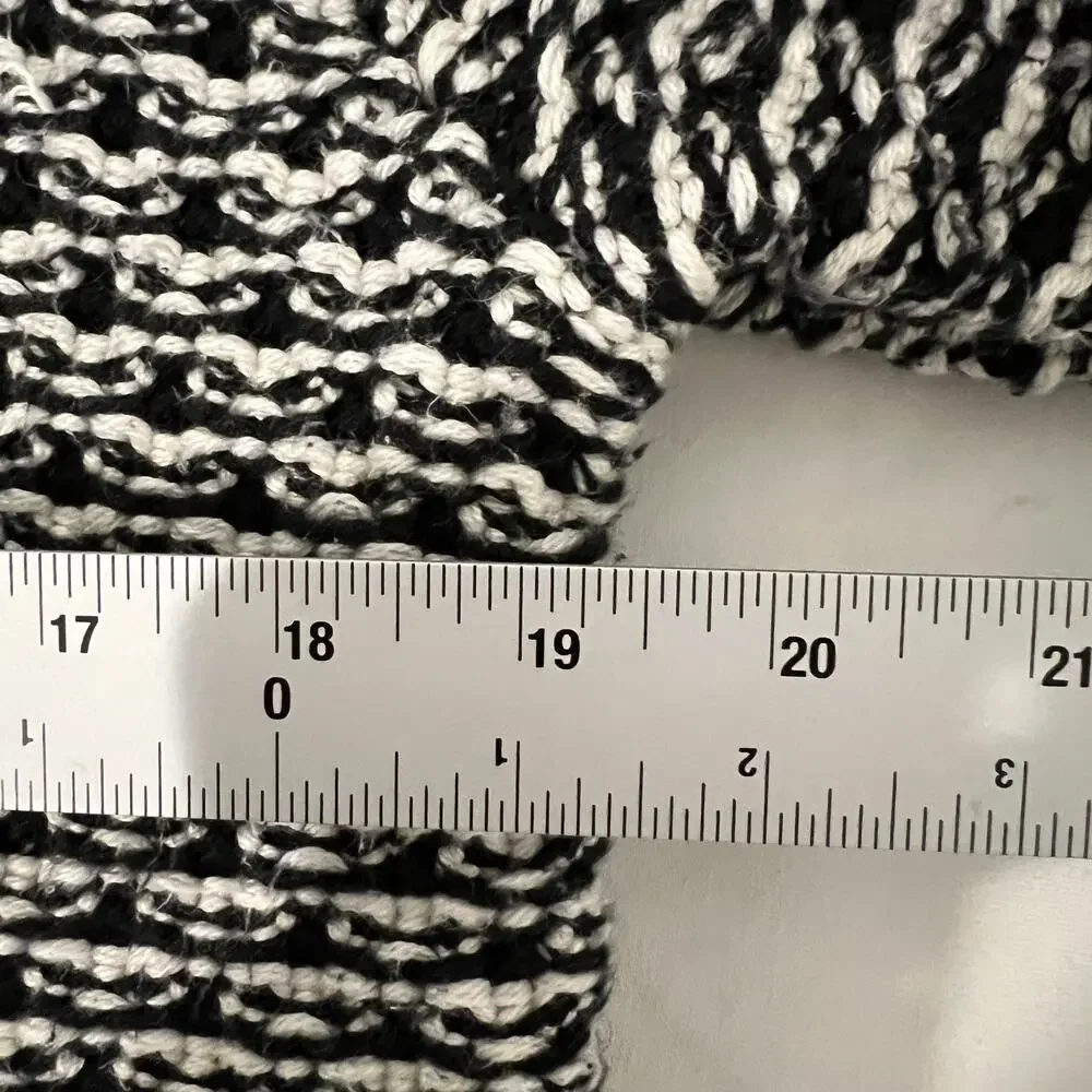 Talbots Open Front Chunky Cardigan Women's M Petite Black White Cotton Wool Blnd